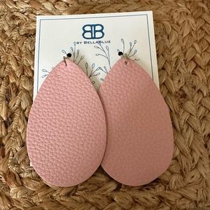 New Pink Leather Teardrop Earrings